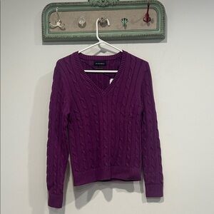 Piombo V-Neck Purple Chunky Cable Knit Women's Sweater medium new